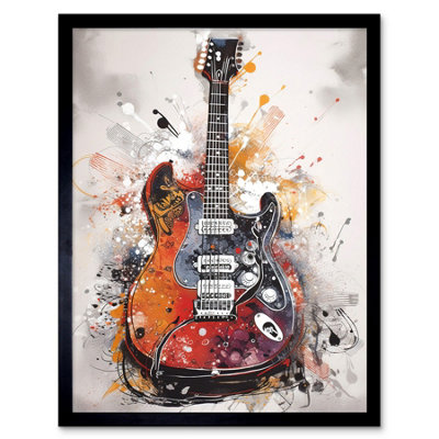 Artery8 Framed Wall Art Electric Mandolin Guitar Instrument Modern Watercolour12X16 Inch from B&Q