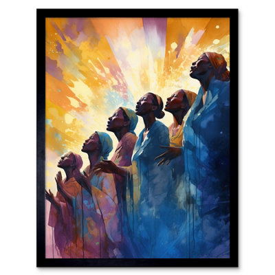 Artery8 Framed Wall Art Female Gospel Choir Group Singing Hymns Modern Watercolour Painting12X16 Inch from B&Q