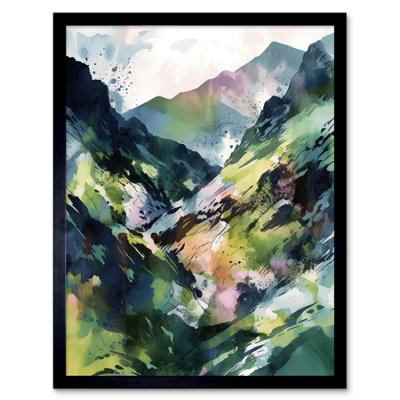 Artery8 Framed Wall Art Spring Mountain Slope Landscape Modern Linocut12X16 Inch from B&Q