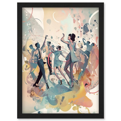B&Q -  People Dancing To Music On The Dancefloor Modern Soft Pastel Watercolour Painting Wall Art PrintA4 Size