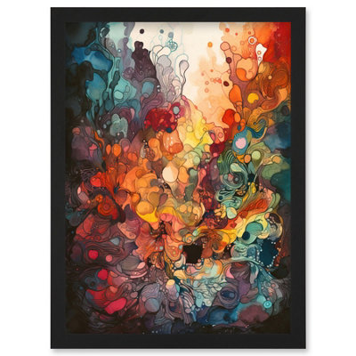 Artery8 Abstract Coral Reef Organic Shapes Modern Rainbow Acrylic Colour Painting Wall Art PrintA4 Size from B&Q
