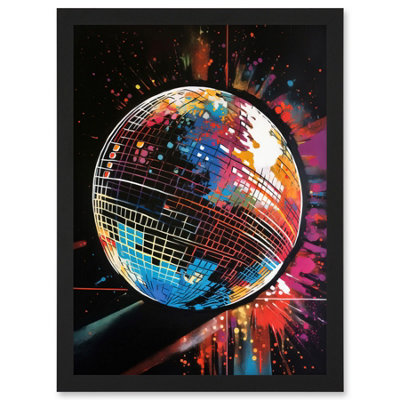 B&Q -  Disco Ball Music Night Reflections Modern Painting Wall Art PrintA4 Size
