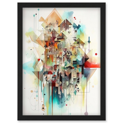 B&Q -  Abstract Geometric Fractal Shapes Modern Watercolour Painting Wall Art PrintA4 Size