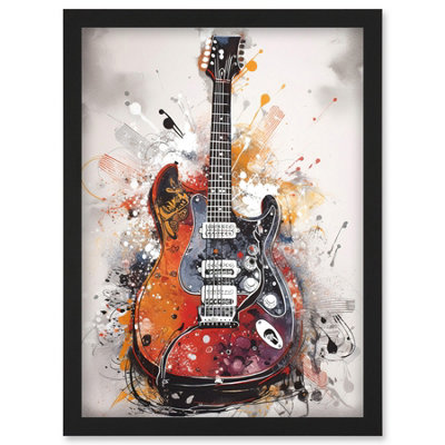 B&Q -  Electric Mandolin Guitar Instrument Modern Watercolour Illustration Wall Art PrintA4 Size