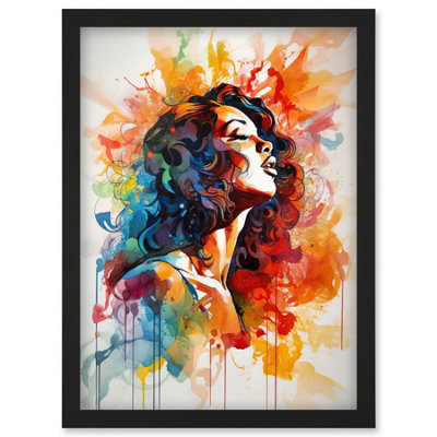 B&Q -  Woman With Synesthesia Listening To Rainbow Colour Music Modern Watercolour Painting Wall Art PrintA4 Size