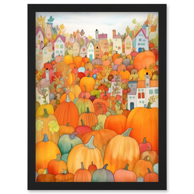 Artery8 Halloween Pumpkin Festival Autumn Harvest Modern Folk Art Watercolour Painting Wall Art PrintA4 Size from B&Q