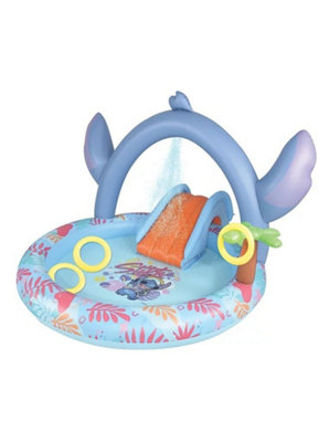 B&Q -  Stitch Inflatable Play Centre Paddling Pool Garden Water Play Pool With Slide Hoops Splash Area Ages 3+ Blue