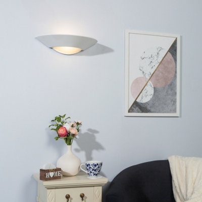 B&Q -  Eige White Paintable Wall Uplighter With Glass Diffuser