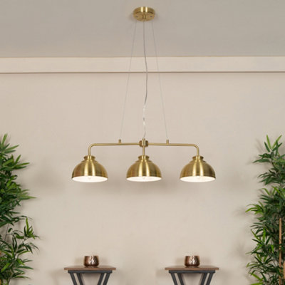 Litecraft Brooklyn Satin Brass 3 Light Industrial Ceiling Pendant Bar from B&Q