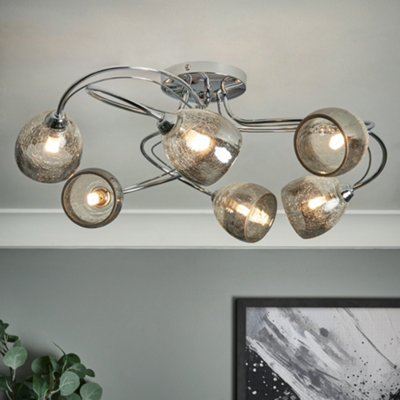 Litecraft 6 Chrome Modern Semi Flush Ceiling Light