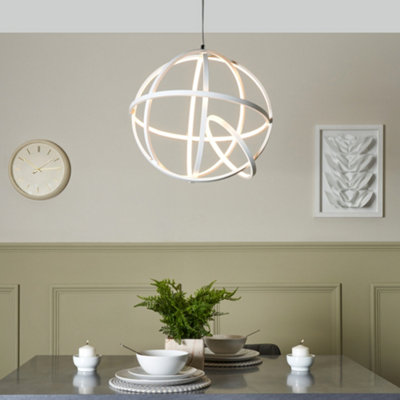 Litecraft White Gemoetric Frame Led Spherical Ceiling Pendant