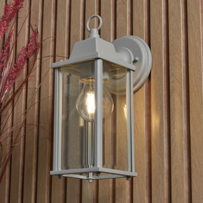 Litecraft Colone Outdoor Dove Grey Lantern Bevelled Glass Wall Light from B&Q