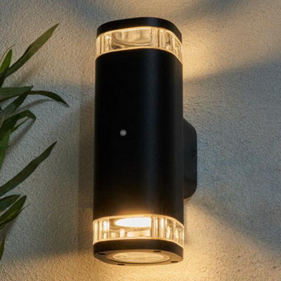 Litecraft Ovat Black 2 Light Up & Down Outdoor Wall Light With Photocell Sensor from B&Q