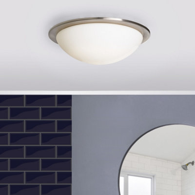 Litecraft Arwel Satin Nickel Led Flush Bathroom Ceiling Light from B&Q