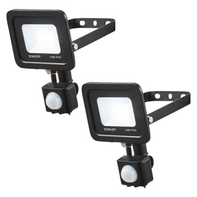 Litecraft 2 Pack Stanley Slimline Black 10 Watt Led Ip65 Outdoor Wall Flood Light With Pir Sensor from B&Q