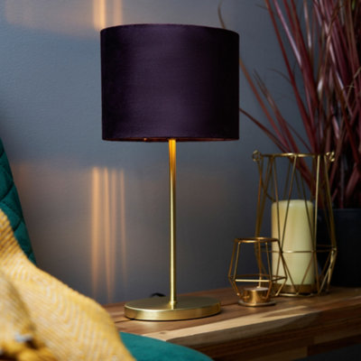 Litecraft Oval Brass Stick Table Lamp With Maroon Velvet Shade from B&Q