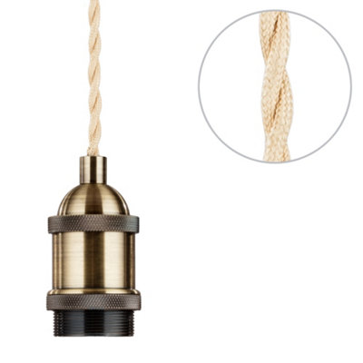 Litecraft Industrial Style Antique Brass Braided Champagne Cable Ceiling Pendant from B&Q
