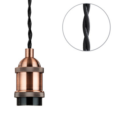 Litecraft Industrial Style Antique Copper Braided Black Cable Ceiling Pendant from B&Q
