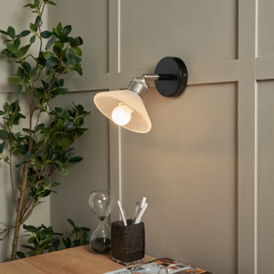 Litecraft Aya 1 Light Satin Nickel Industrial Style Wall Light from B&Q