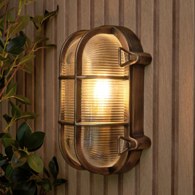 Litecraft Remy Gold Outdoor Caged Oval Bulkhead Wall Light from B&Q