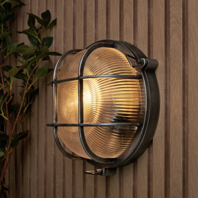 Litecraft Remy Silver Outdoor Caged Round Bulkhead Wall Light from B&Q