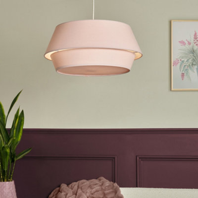 B&Q -  Ellie Pink Linen Drum Easy Fit Lamp Shade