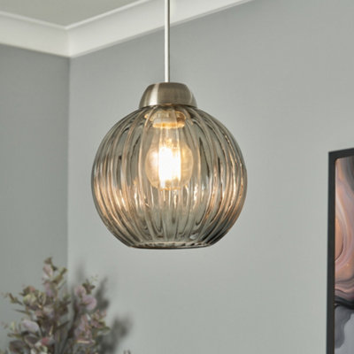Litecraft Clara Smoke Ribbed Glass Easy Fit Lamp Shade from B&Q