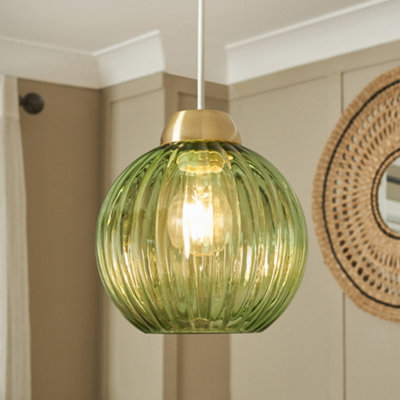 Litecraft Clara Green Ribbed Glass Easy Fit Lamp Shade from B&Q