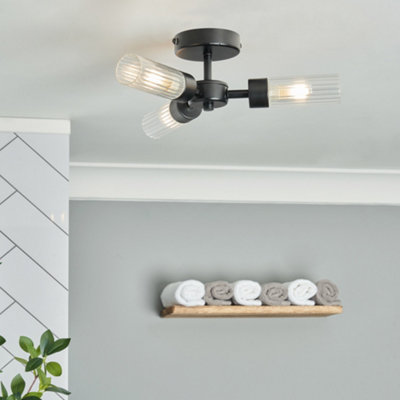 B&Q -  Mavis 3 Arm Black Semi Flush Bathroom Ceiling Light