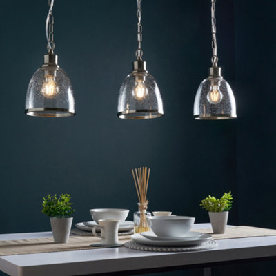 Litecraft Anwar 3 Light Satin Nickel Diner Pendant Bar With Bubble Glass Shades from B&Q