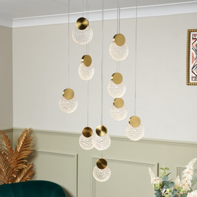 Litecraft Visconte Oskar Satin Brass 10 Light Led Glass Cluster Pendant from B&Q