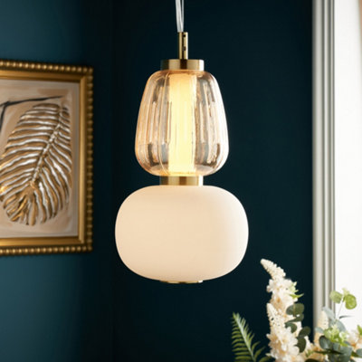 Litecraft Visconte Edvin Satin Brass Glass Ceiling Pendant from B&Q