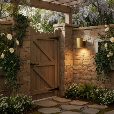 B&Q -  Haddon Brushed Gold Up Or Down Outdoor Wall Light