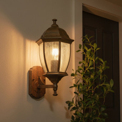 Litecraft Deonte Bronze Large Seeded Glass Outdoor Lantern Wall Light from B&Q