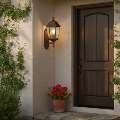 Litecraft Deonte Bronze Oversized Seeded Glass Outdoor Lantern Wall Light from B&Q