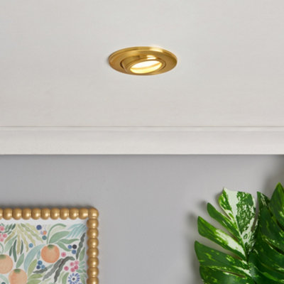 Litecraft Marlowe Round Satin Brass Ip65 Fire Rated Tiltable Bathroom Downlight