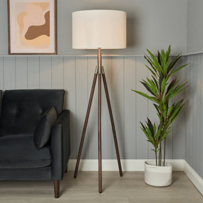 Litecraft Colson Dark Brown Wooden Tripod Floor Lamp from B&Q