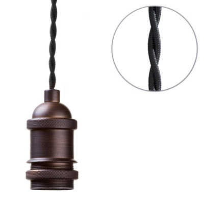Litecraft Industrial Style Antique Bronze Braided Black Cable Ceiling Pendant from B&Q