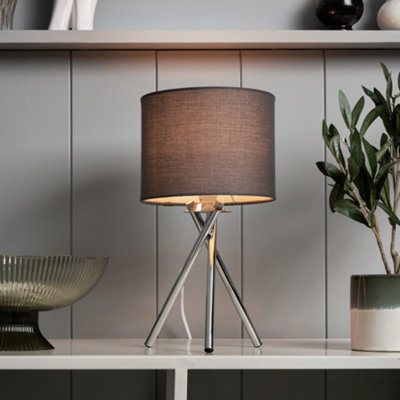 LITECRAFT Orla Tripod Bedside Table Lamp with Drum Shade - (Grey) - Image 3