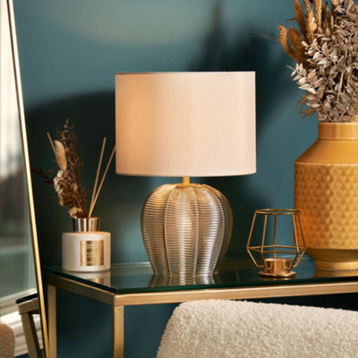 Litecraft Henrietta Champagne Herringbone Glass Table Lamp