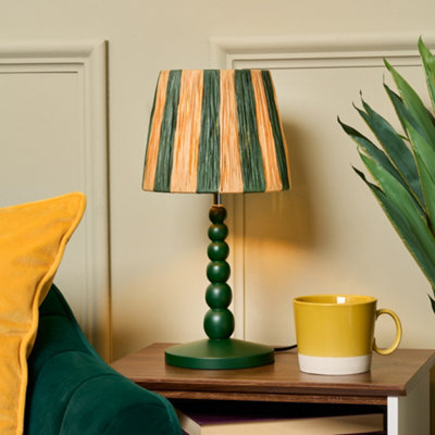 Litecraft Dolly Green Wooden Bobble Table Lamp With Raffia Shade from B&Q