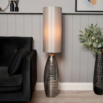 Litecraft Rita Smoke Ripple Glass Floor Lamp from B&Q