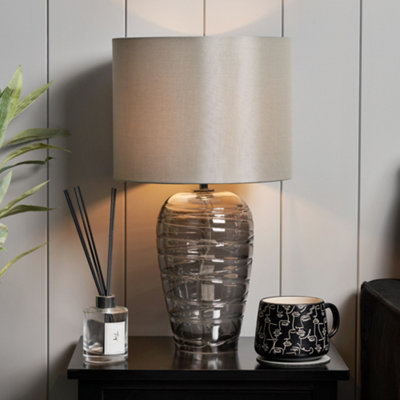Litecraft Rita Smoke Ripple Glass Table Lamp from B&Q