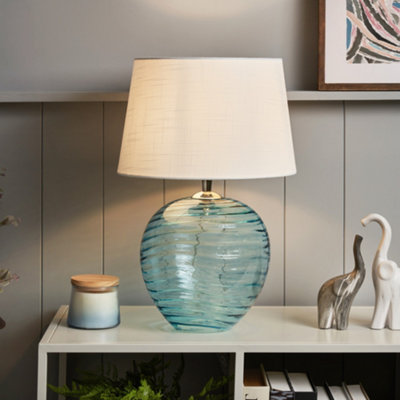 Litecraft Nina Blue Ripple Glass Table Lamp from B&Q
