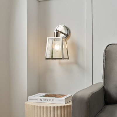 Litecraft Emery Industrial Styled Brushed Chrome Wall Light E27 1 Arm Lantern - Image 3
