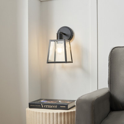 Litecraft Emery Industrial Styled Matte Black Wall Light E27 1 Arm Lantern - Image 3