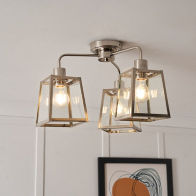 Litecraft Emery 3 Arm Semi Flush Ceiling Light - Brushed Chrome - Image 3