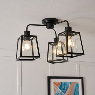 Litecraft Emery Matte Black Ceiling Light Industrial Styled Semi Flush 3 Arm - Image 3