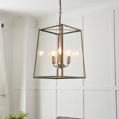 Litecraft Emery 3 Light Lantern Ceiling Pendant - Antique Brass - Image 3