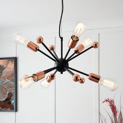 B&Q -  Marcel Matte Black 6 Light Copper Ceiling Pendant - Image 3